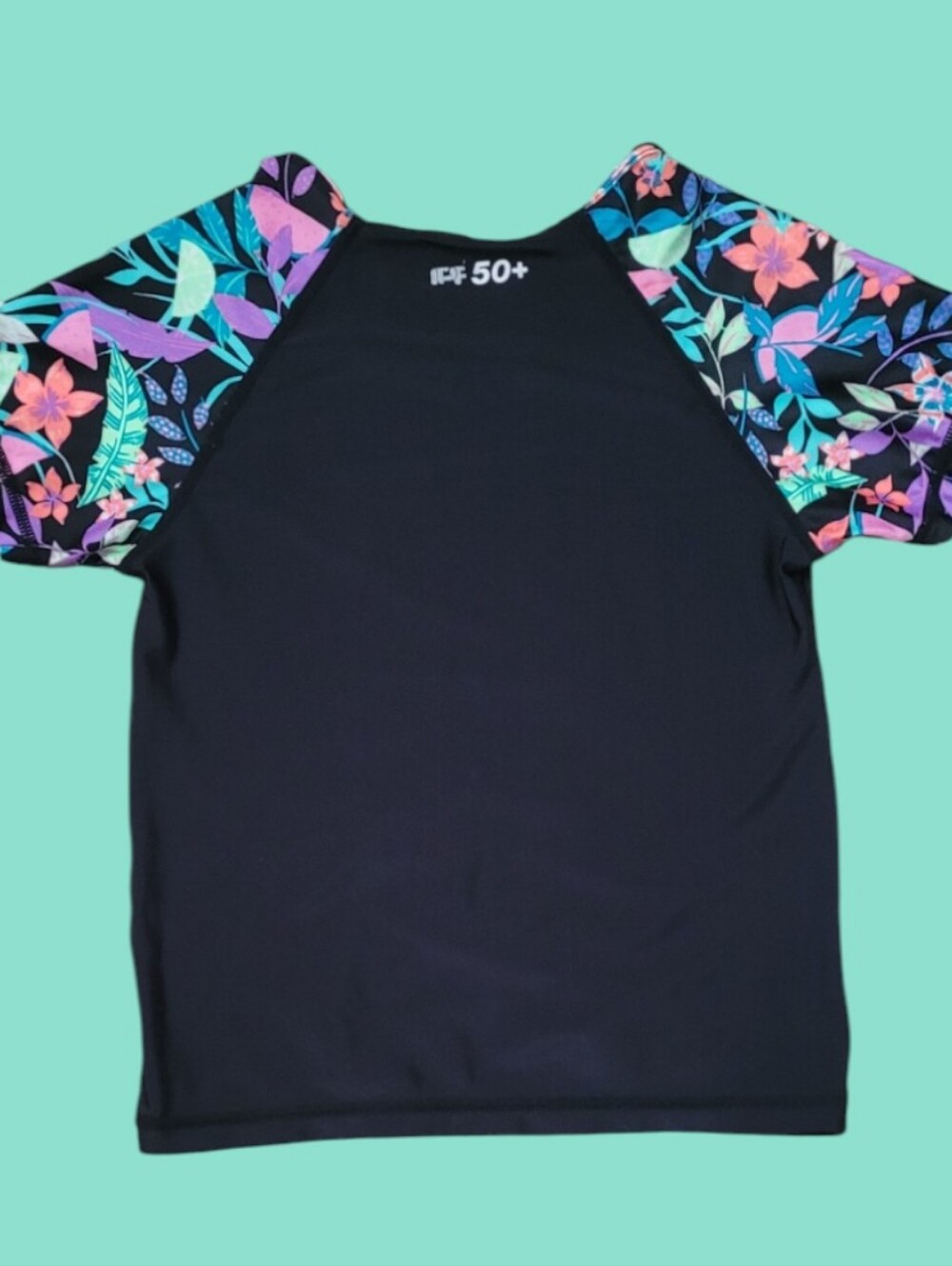 Speedo GIrl's Color-blocked Rash-Guard Swim Top - Picture 4 of 8